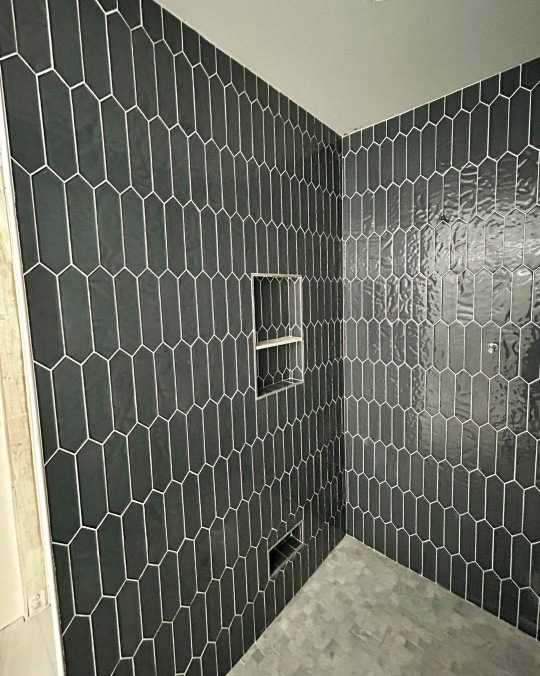 Black picket-tile shower